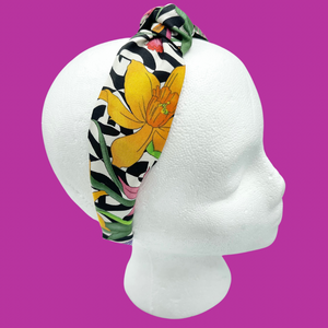 The Kate Knotted Headband - Floral Black & White