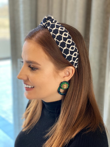 The Kate Navy Windowpane Knotted Headband