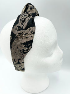 The Kate Black Jacquard Knotted Headband