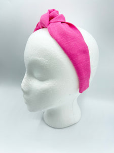 The Kate Knotted Headband - Bright Pink Linen