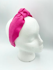 The Kate Knotted Headband - Bright Pink Linen
