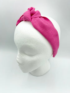 The Kate Knotted Headband - Bright Pink Linen
