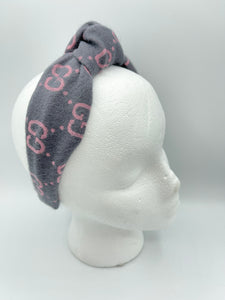 The Kate Knotted Headband - Gray & Pink
