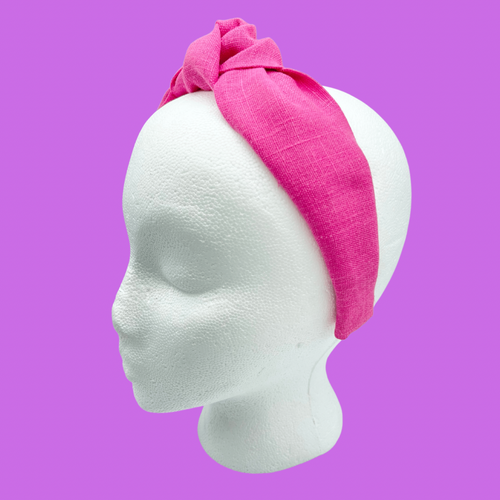 The Kate Knotted Headband - Bright Pink Linen