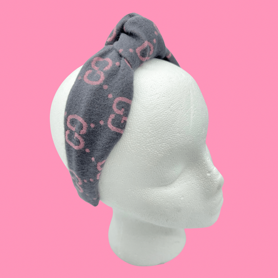 The Kate Knotted Headband - Gray & Pink