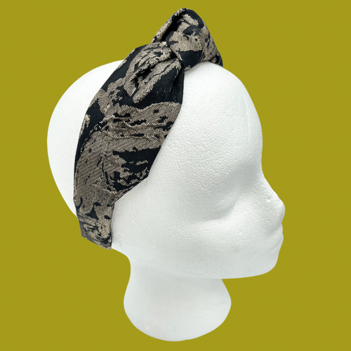 The Kate Black Jacquard Knotted Headband