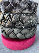 Load image into Gallery viewer, Grey Dotted Leather Braided Headband